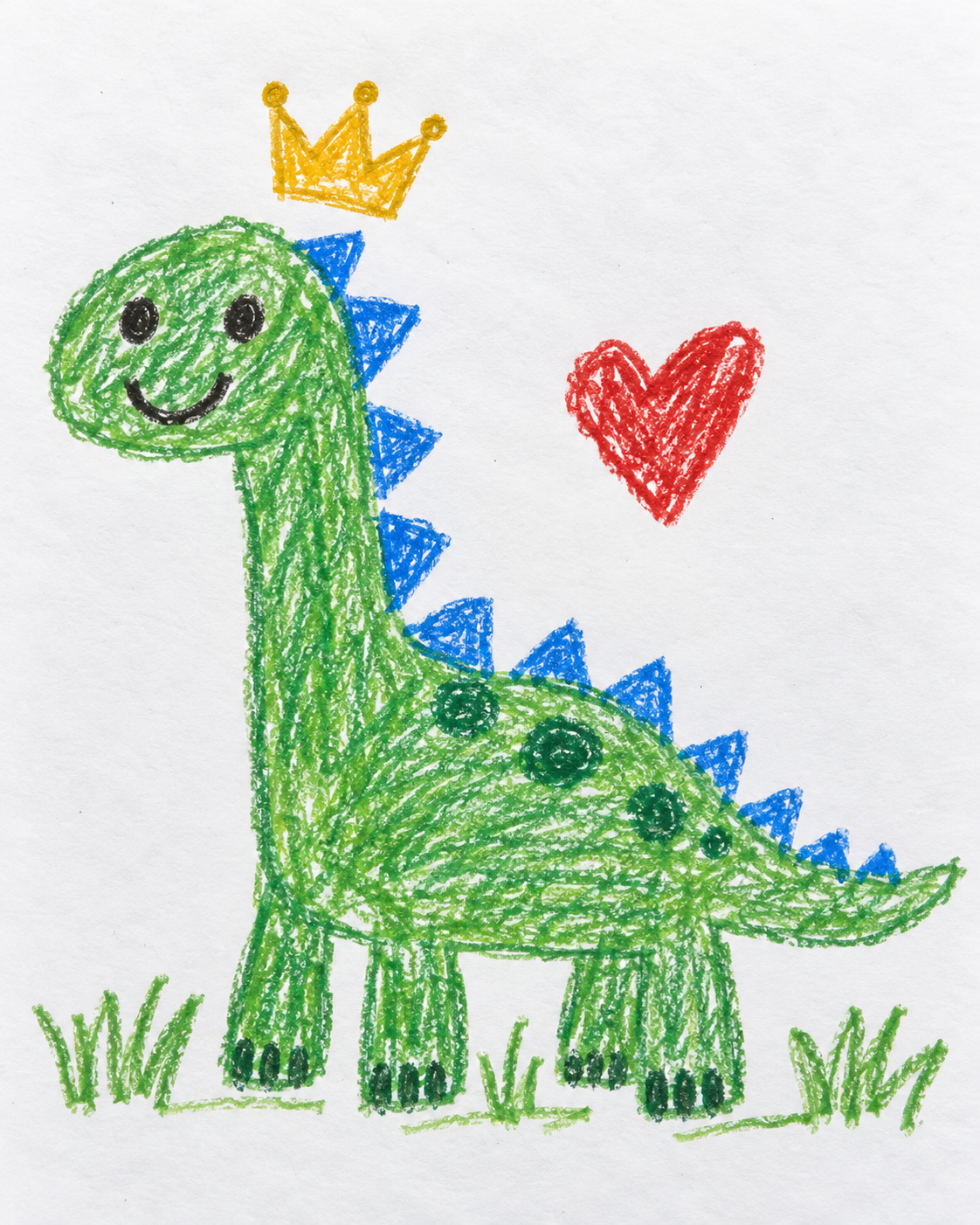 Původní kresba zeleného dinosaura s korunkou před vytvořením motivu.